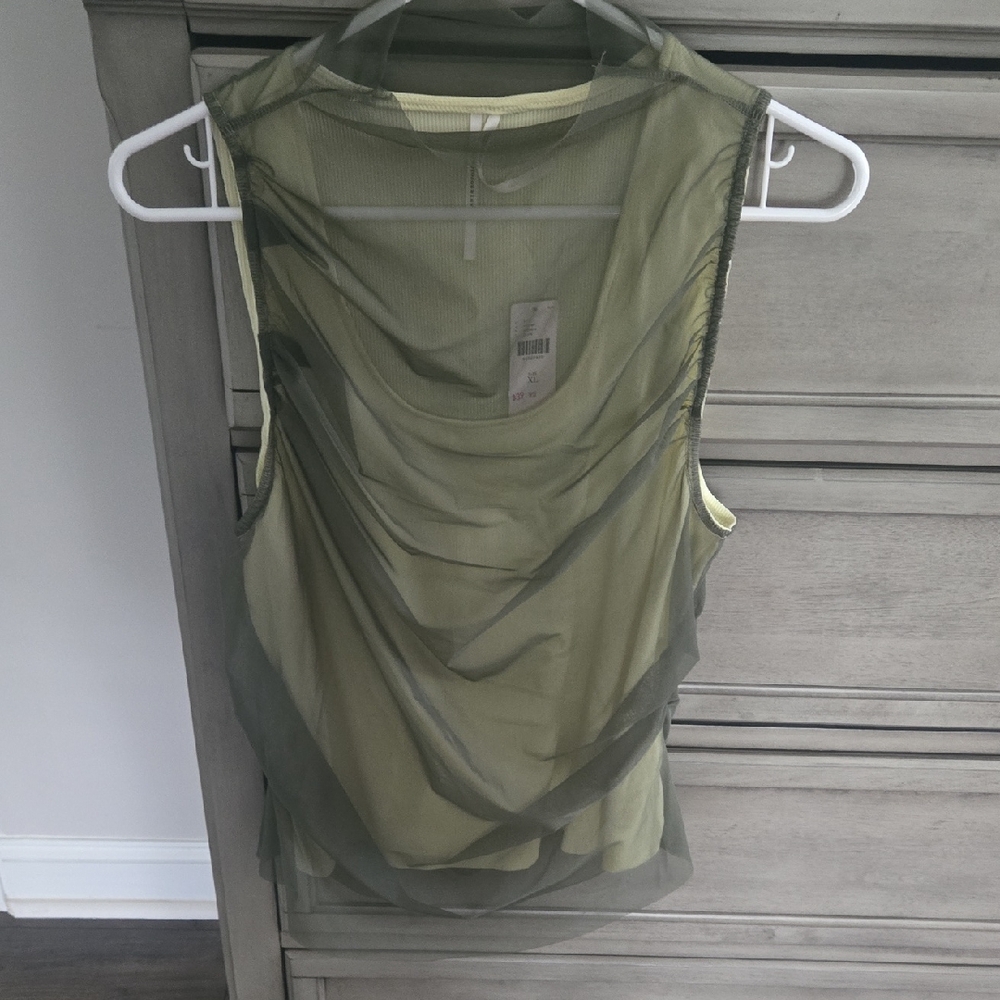Anthropologie Green Asymmetrical Cut Out Tank Top